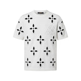 Sol Göğüs Logolu Siyah Çiçek Desenli Triko T-Shirt - Beyaz