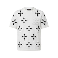 Sol Göğüs Logolu Siyah Çiçek Desenli Triko T-Shirt - Beyaz